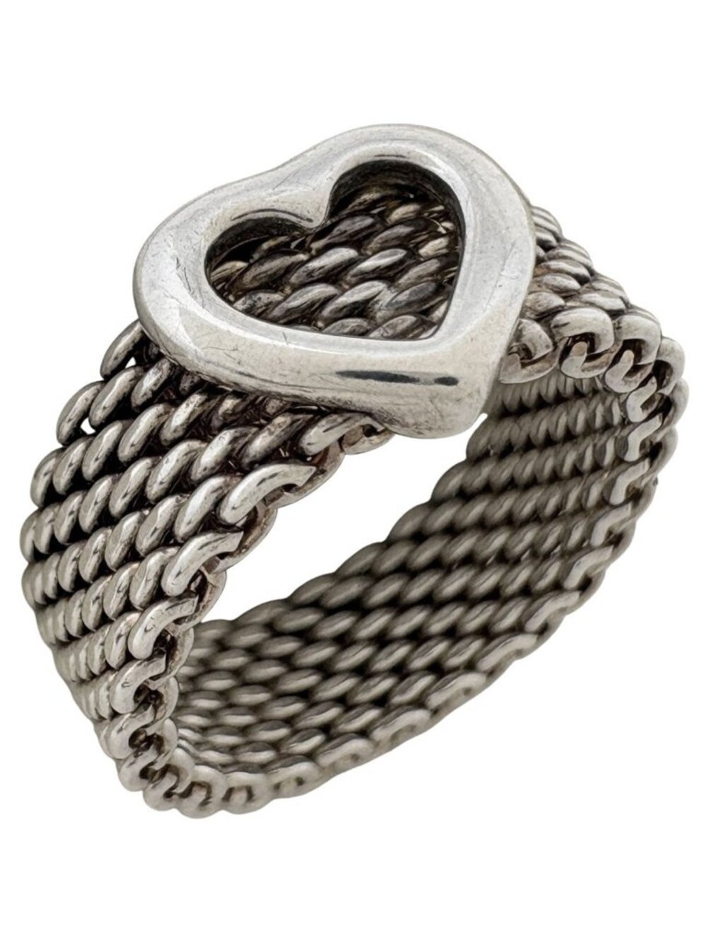 Tiffany & Co Somerset Mesh Heart Ring 925 Sterling Silver